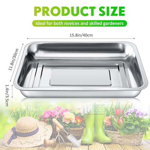 FillTouch 10 Pcs Stainless Steel Seed Starter Tray Stainless Metal Garden Trays Nursery Seedling Pots for Collection Transplantation Propagation Flats No Drain Holes158 x 118 x 14 Inch - Image 3