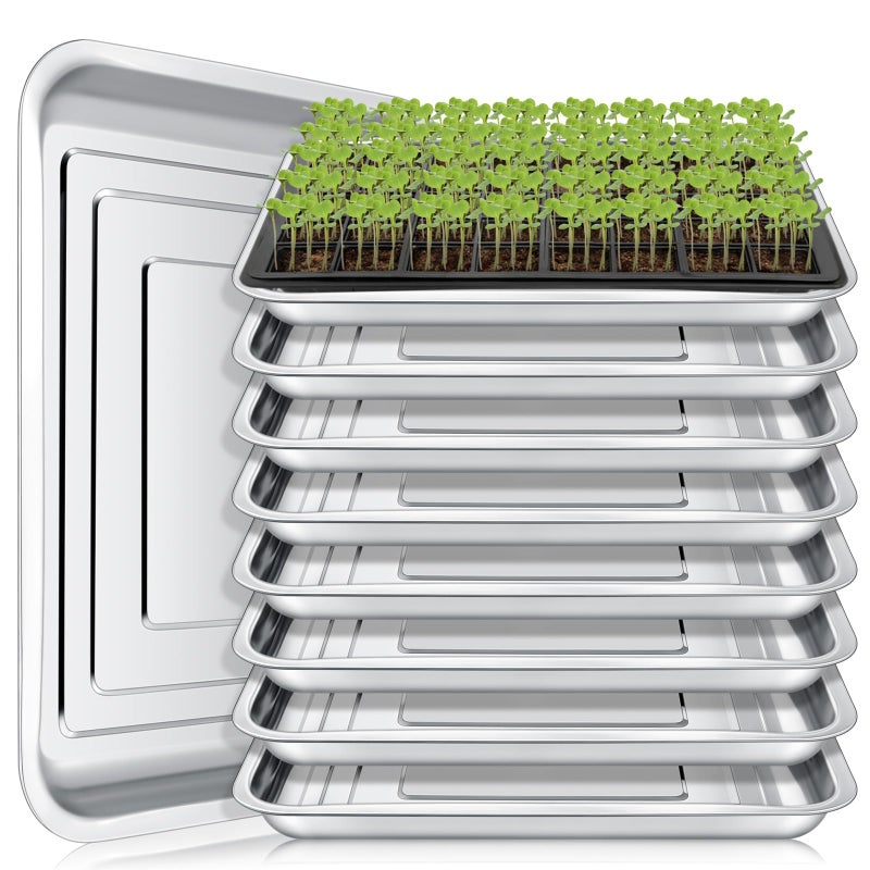 FillTouch 10 Pcs Stainless Steel Seed Starter Tray Stainless Metal Garden Trays Nursery Seedling Pots for Collection Transplantation Propagation Flats No Drain Holes158 x 118 x 14 Inch - Image 2
