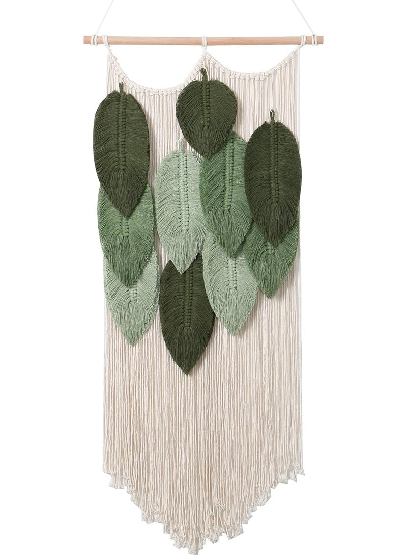 انتيكيانو بساط مكرمية معلق على الحائط نسيج أنيق ديكور بوهيمي محبوك مصنوع يدويًا حائط شكل ورقة شجر لغرفة المعيشة وغرفة النوم الأطفال والشرفة أخضر - Image 5