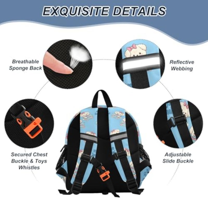 Tea Time Bow Dog Toddler Backpack with Leash, Cute Preschool Backpack Baby Harness Bookbag, 10L - Image 3