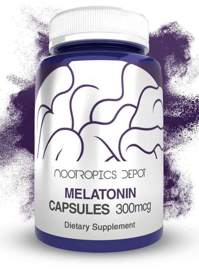 Nootropics Depot Melatonin Capsules | 300mcg | 120 Pills | Supports Healthy Sleep Cycles | Promotes Relaxation | Natural Sleep Aid Supplement  - Image 1