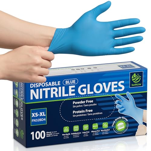 SWIFTLITE Food Safe Disposable Gloves, Blue Nitrile Rubber Gloves, Latex-Free Powder-Free for Food Prep, Cooking, Cleaning (X-Large, 100) - Image 1