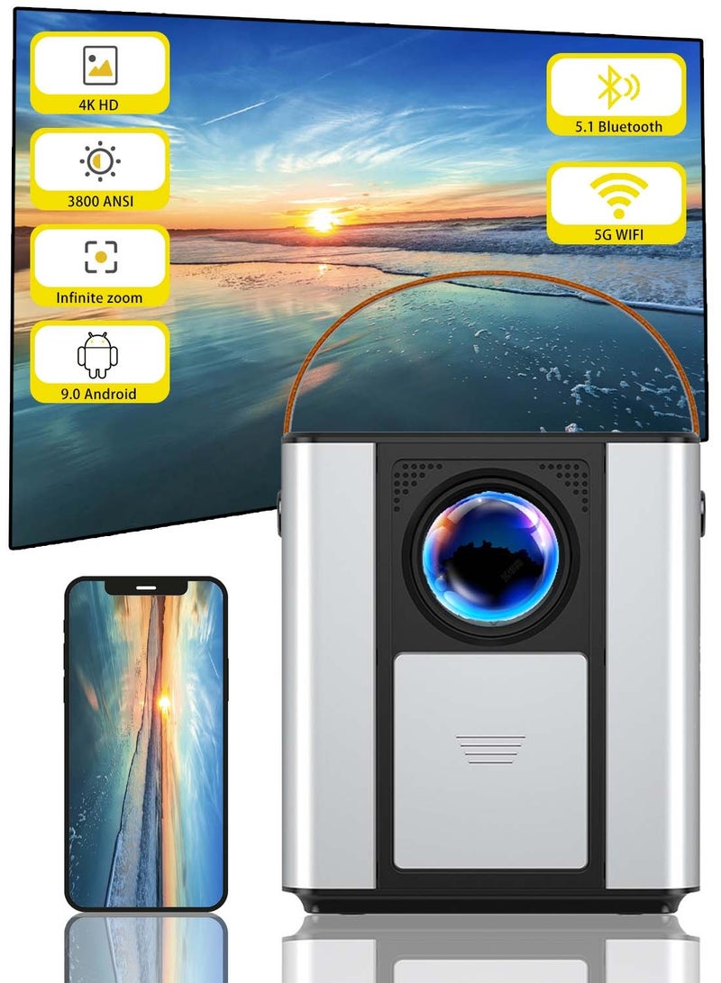 EqiEch Portable Projector 3800 Lumens 1080P Full HD 5G&2.4G Dual WiFi BT5.0 HIFI Speaker Built-in Android OS - Image 1