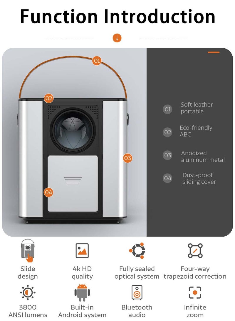 EqiEch Portable Projector 3800 Lumens 1080P Full HD 5G&2.4G Dual WiFi BT5.0 HIFI Speaker Built-in Android OS - Image 2