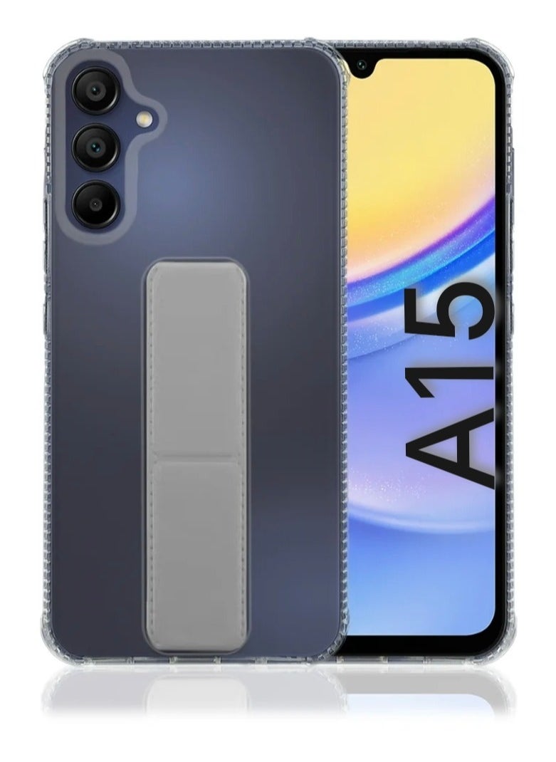 ARMOR - Case Cover For Samsung Galaxy A15 With Magnetic Hand Grip 3 in 1 Clear / Grey - Image 1