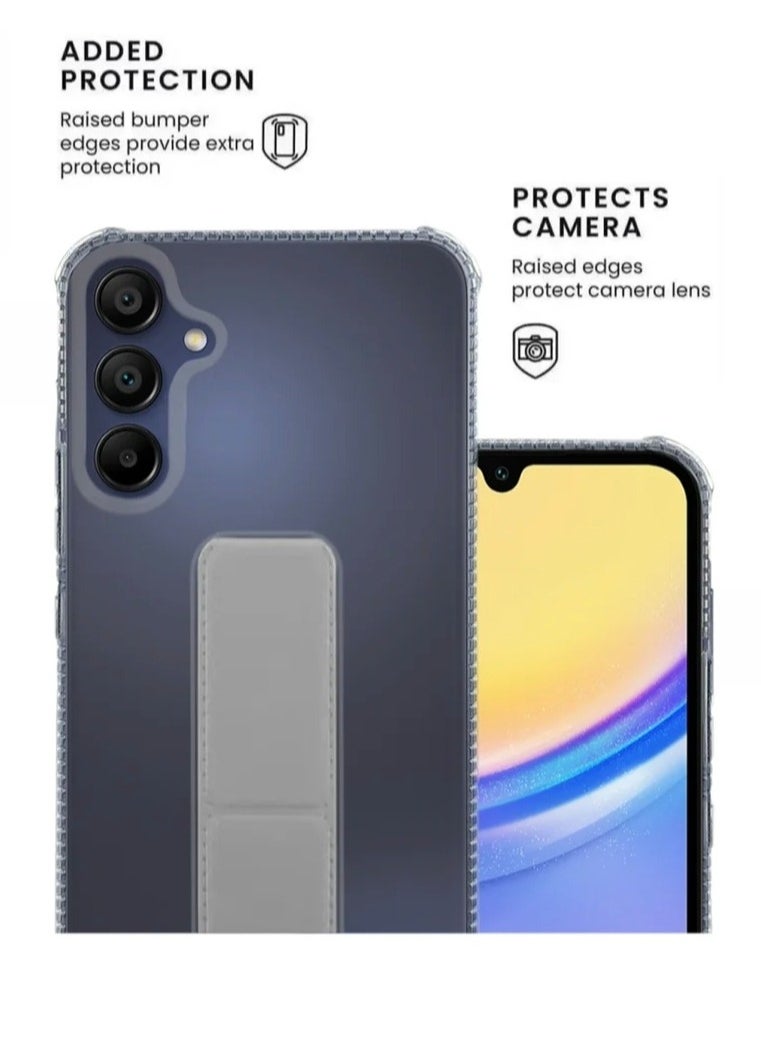 ARMOR - Case Cover For Samsung Galaxy A15 With Magnetic Hand Grip 3 in 1 Clear / Grey - Image 1