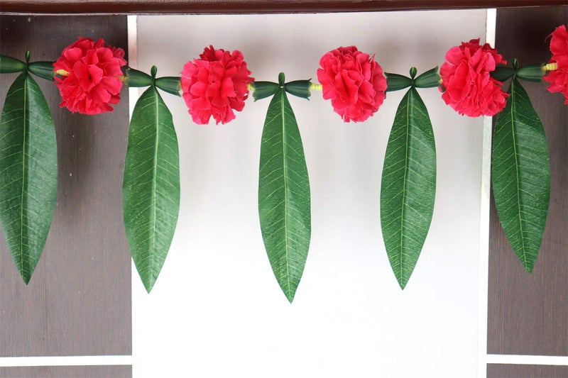 S2S® Artificial Megenta Marigold Flowers with Mango Leaf Door Toran for Main Door,Hanging Toran for Festive Decorations, Doorway Leaves toran (Pack of 1) (Length - 40 Inch) - Image 2