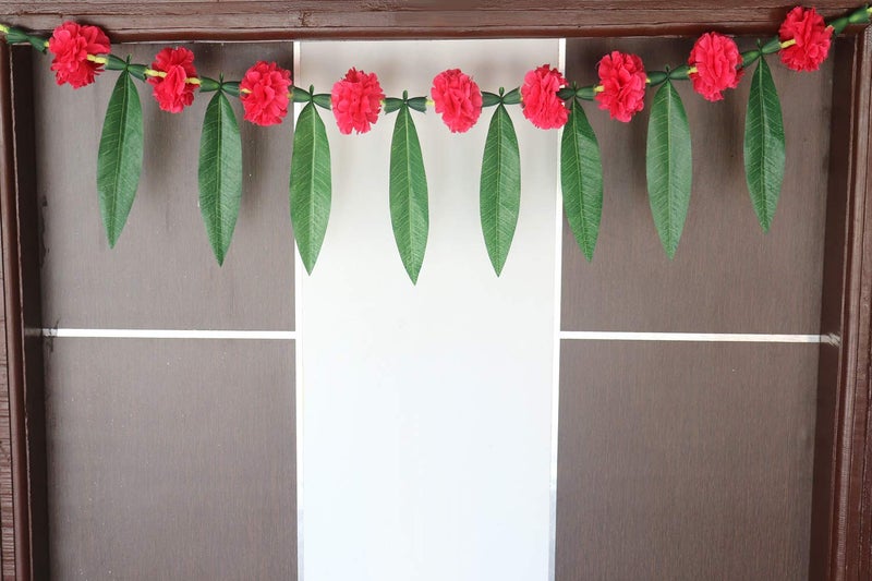 S2S® Artificial Megenta Marigold Flowers with Mango Leaf Door Toran for Main Door,Hanging Toran for Festive Decorations, Doorway Leaves toran (Pack of 1) (Length - 40 Inch) - Image 1