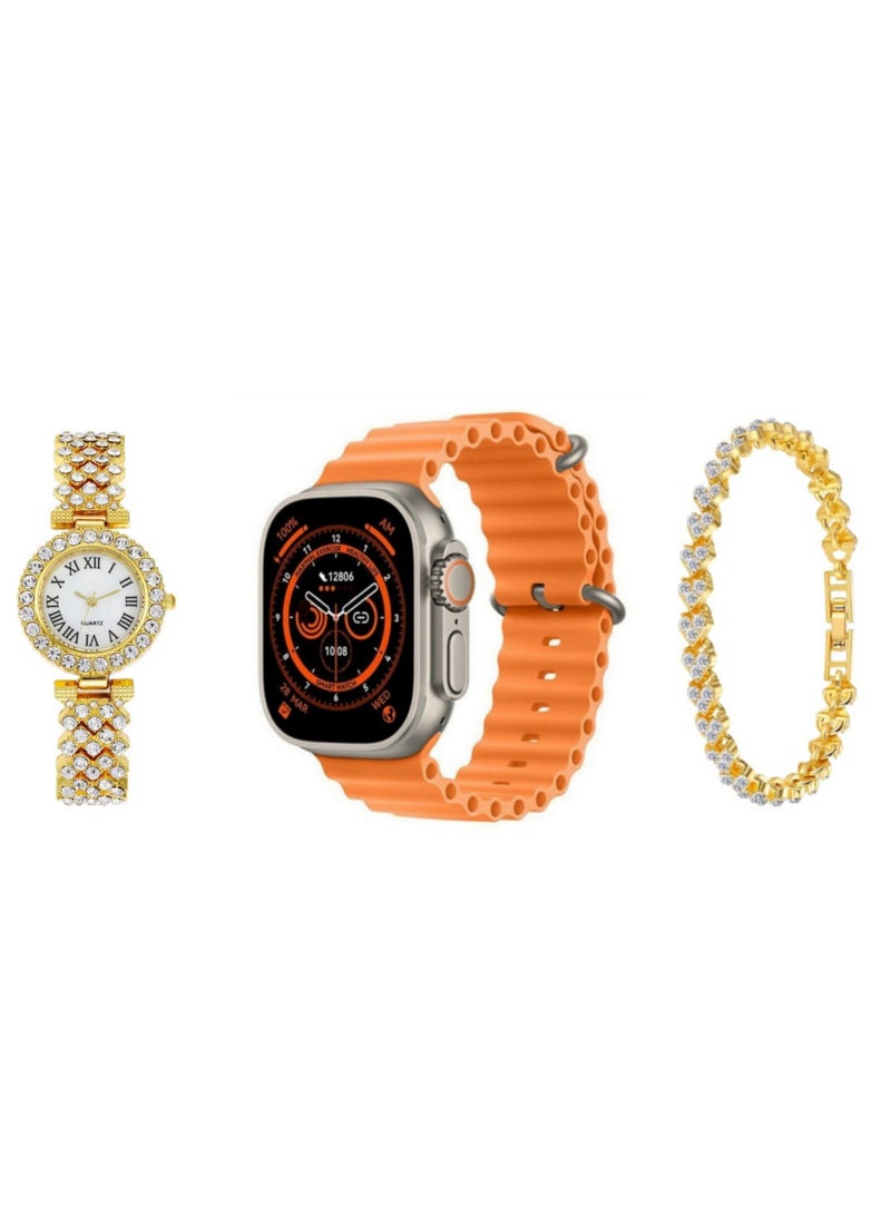 A Smart Watch From The Eighth Series With A Metal Watch With A Distinctive Design, An Earring, A Ring, A Bracelet, And A Necklace Suitable For Gifts. It Monitors Heart Rate And Calories.  - Image 2