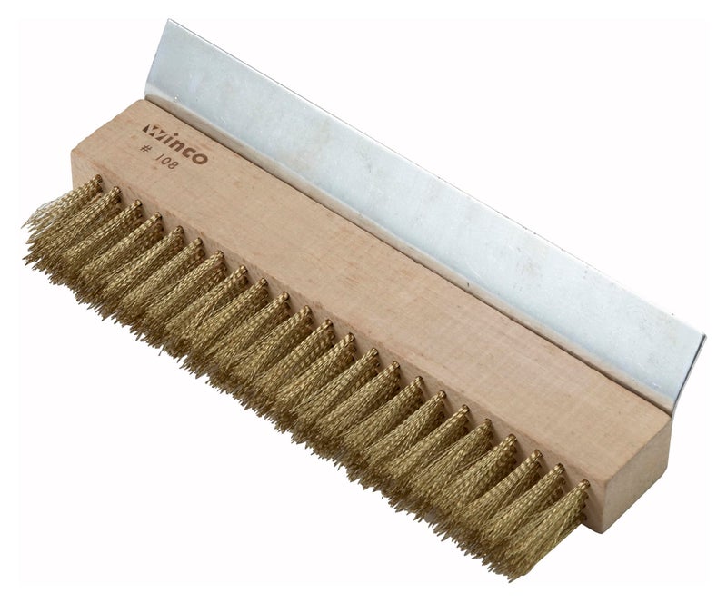 Winco Brass Wire Oven Bristle Brush with Metal ScraperBrownMedium