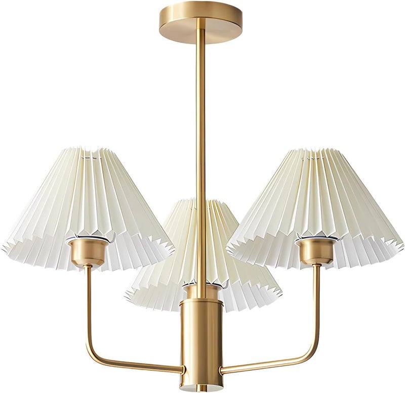 KCO Lighting 3-Lights Pleated Chandelier White Fabric Pendant Light Fixtures Mid Century Modern Gold Sputnik Chandelier Vintage Classic Chandeliers for Dining Room Bedroom - Image 1