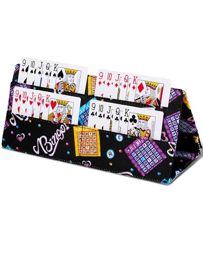 FOKDUVB Playing Card Holder for Bridge Canasta Poker Games Bingo Ticket Holder for Pull Tabs Gambling Tickets Bingo Accessories for Players Card Game Stuff Supplies for Adults Jet Black Bingo Theme - Image 1
