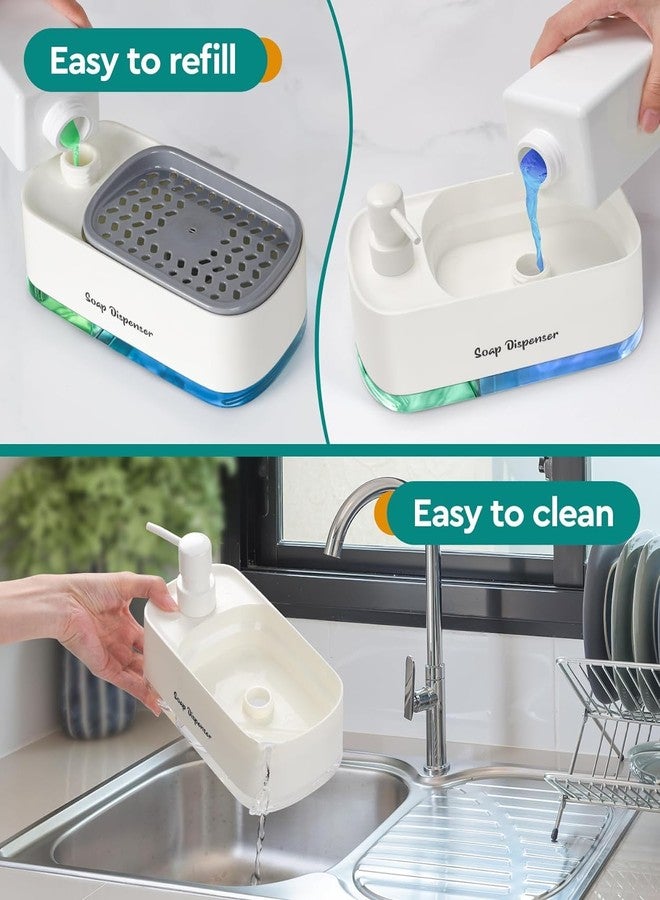 MeRaYo Plastic Soap Dispenser For Kitchen Handwash Dispenser & Dish Wash Dispenser Liquid Soap Dispenser For Kitchen Sink With Sponge Holder, White - Image 4