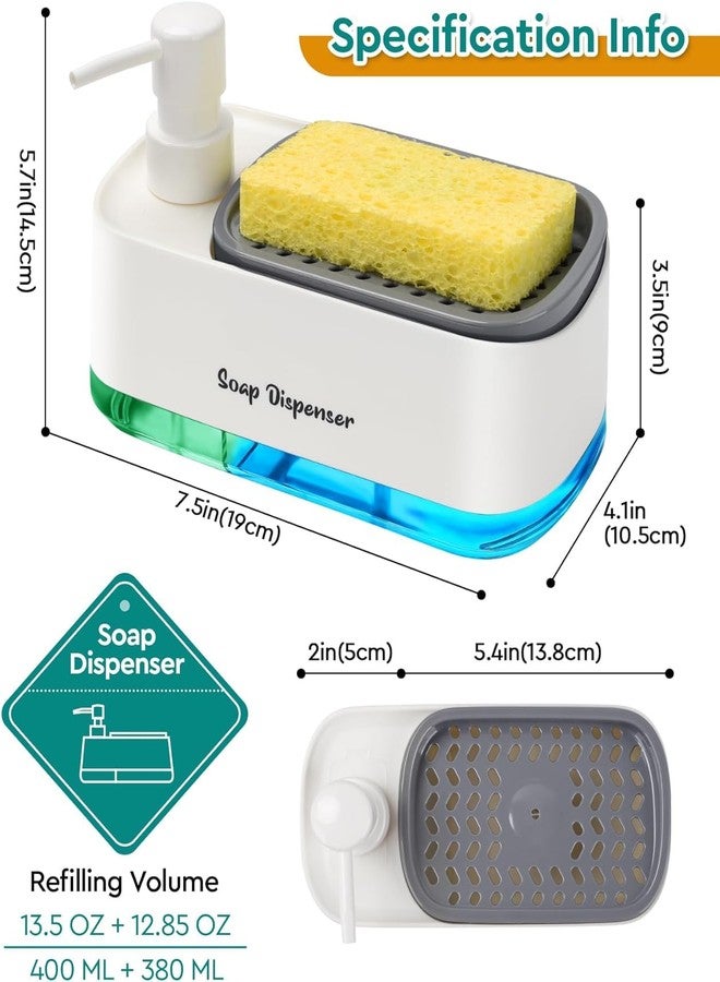 MeRaYo Plastic Soap Dispenser For Kitchen Handwash Dispenser & Dish Wash Dispenser Liquid Soap Dispenser For Kitchen Sink With Sponge Holder, White - Image 3