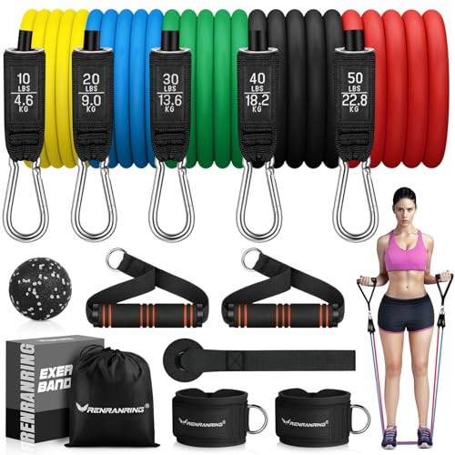 RENRANRING Resistance Bands for Working Out, 150LBS Exercise Bands, Workout Bands, Resistance Bands Set with Handles for Men Women, Legs Ankle Straps for Muscle Training - Image 1