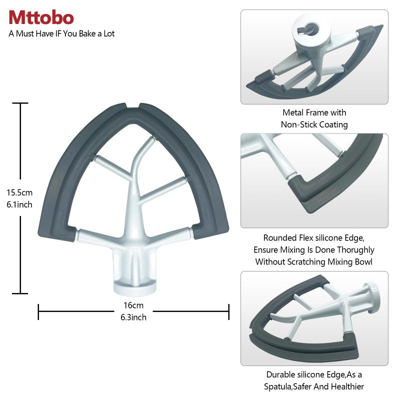 Mttobo Flex Edge Beater for KitchenAid 4.5/5 QT Tilt Head Stand Mixer Kitchen Aid Mixer Accessory,With Silicone Edges For Kitchen Aid Accessories and Attachments - Image 3