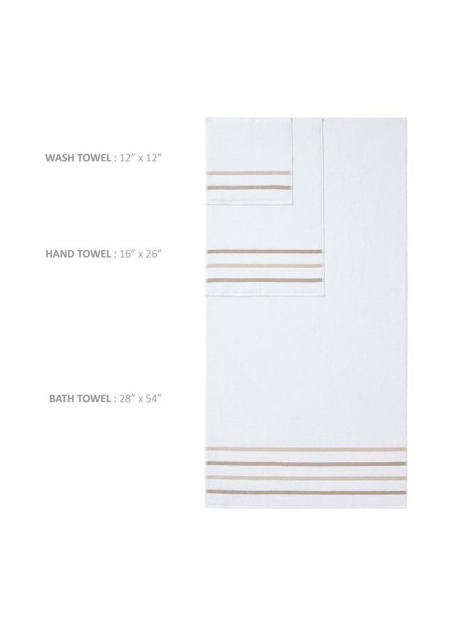Comfort Spaces Cotton 8 Piece Bath Towel Set Striped Ultra Soft Hotel Quality Quick Dry Absorbent Bathroom Shower Hand Face Washcloths, Multi-Sizes, Zero Twist Taupe 8 Piece  - Image 4
