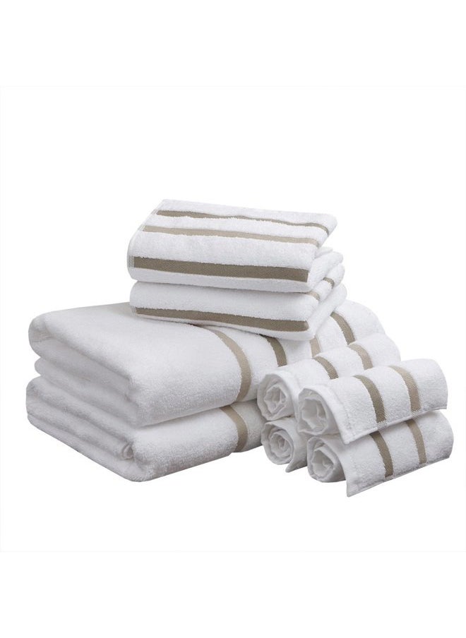 Comfort Spaces Cotton 8 Piece Bath Towel Set Striped Ultra Soft Hotel Quality Quick Dry Absorbent Bathroom Shower Hand Face Washcloths, Multi-Sizes, Zero Twist Taupe 8 Piece  - Image 1