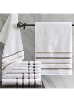 Comfort Spaces Cotton 8 Piece Bath Towel Set Striped Ultra Soft Hotel Quality Quick Dry Absorbent Bathroom Shower Hand Face Washcloths, Multi-Sizes, Zero Twist Taupe 8 Piece  - Image 2