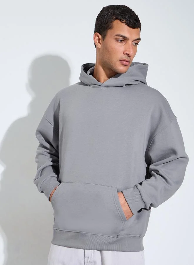 Styli Men Oversized Back Printed Fleece Hoodie