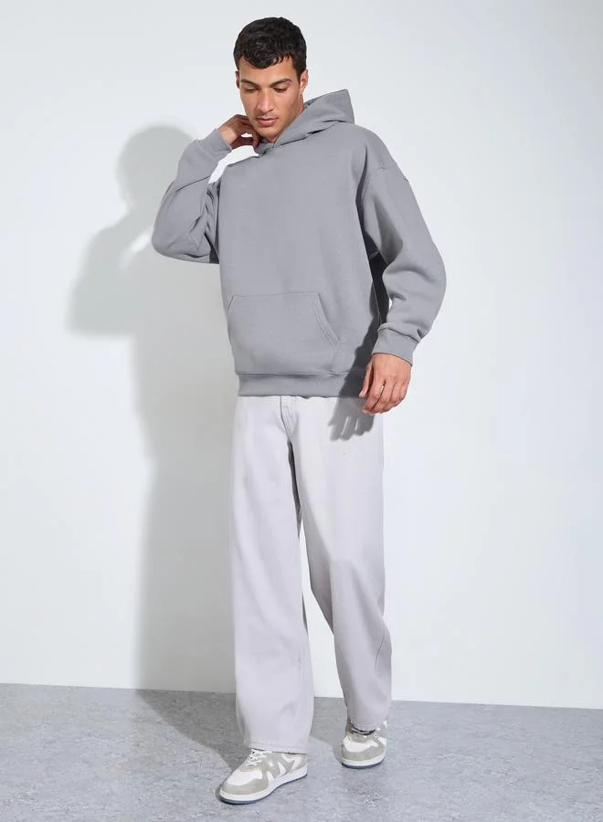 Styli Men Oversized Back Printed Fleece Hoodie