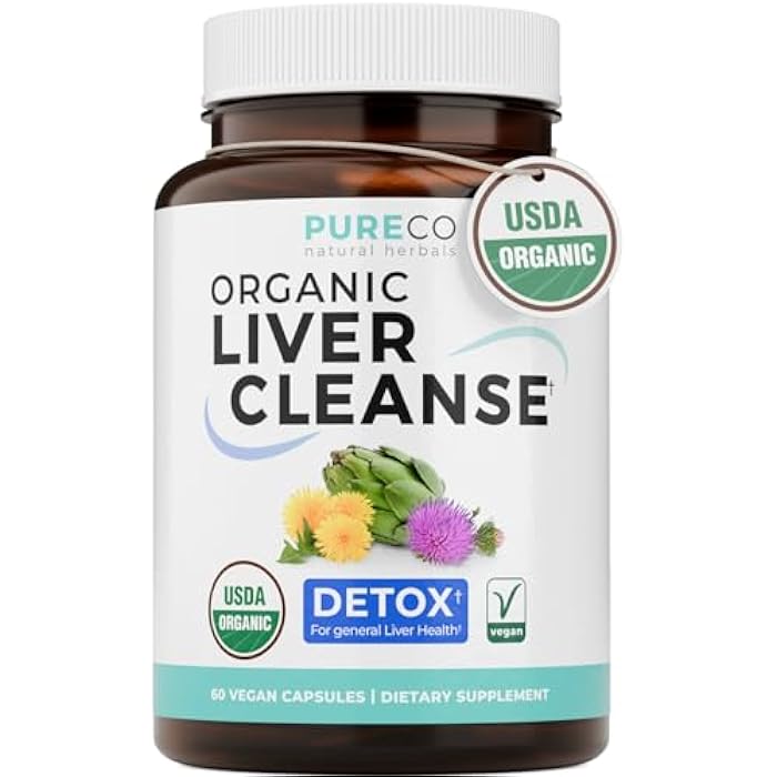PURE CO USDA Organic Milk Thistle and Dandelion Root - Silymarin Milk Thistle Liver Detox Cleanse Formula with Artichoke Extract for Comprehensive Liver Support - Vegan Non-GMO & Lab Verified (1 Month Supply) - Image 1