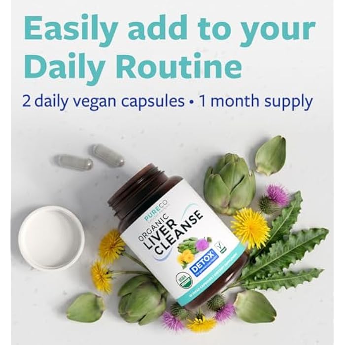PURE CO USDA Organic Milk Thistle and Dandelion Root - Silymarin Milk Thistle Liver Detox Cleanse Formula with Artichoke Extract for Comprehensive Liver Support - Vegan Non-GMO & Lab Verified (1 Month Supply) - Image 4