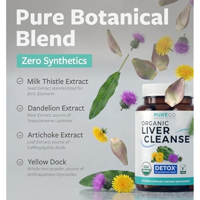 PURE CO USDA Organic Milk Thistle and Dandelion Root - Silymarin Milk Thistle Liver Detox Cleanse Formula with Artichoke Extract for Comprehensive Liver Support - Vegan Non-GMO & Lab Verified (1 Month Supply) - Image 3
