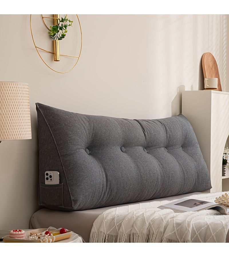 Blue And White Triangle Pillow 60x50x7.87 Inch Two Tone Sofa Bed Waist Support Cushion With Moisture Wicking Removable Cover And Side Pocket - Image 2