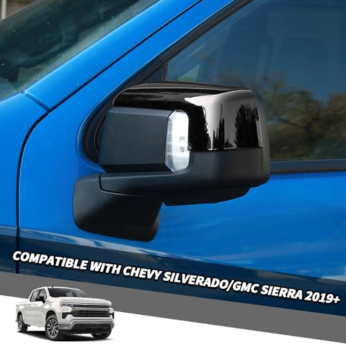 Jimen Compatible with Chevrolet Silverado/GMC Sierra 2019-2024, 1 Pair Rearview Mirror Cap Trim Cover (Black) - Image 2