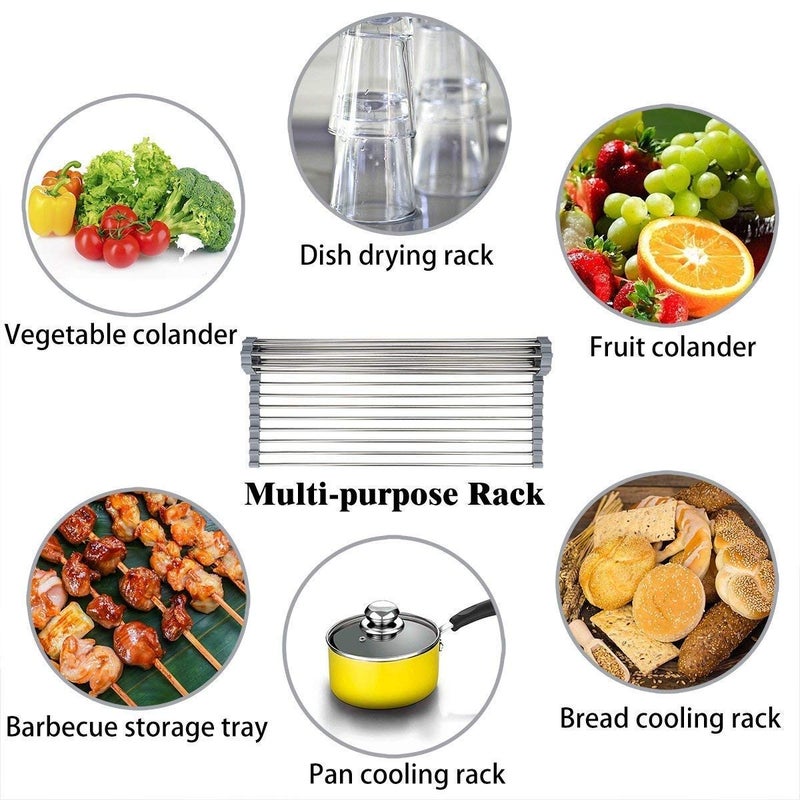 Foliam Stainless Steel Kitchen Sink Crockery Vegetable Wash Utensils Dish Drying Folding Drain Rack 185inchMulti Colors - Image 3