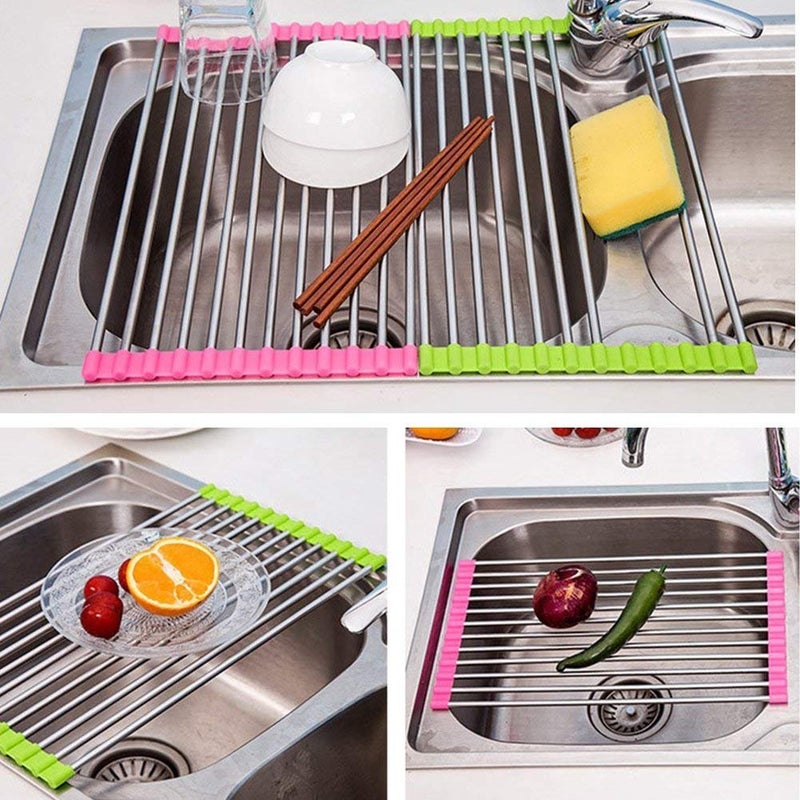 Foliam Stainless Steel Kitchen Sink Crockery Vegetable Wash Utensils Dish Drying Folding Drain Rack 185inchMulti Colors - Image 4