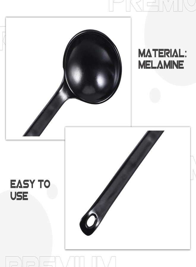 Hemoton 25pcs Asian Soup Spoon Black Melamine Japanese Long Handle Spoons Noodle Ramen Wonton Rice Dumpling Pho Spoon Bulk with Hook for Home Restaurant Kitchen - Image 4