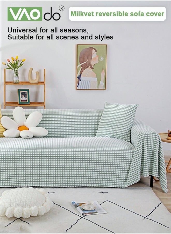 VAOdo - Simple Sofa Cover Simple Shape Double-sided Use of Sofa Cover One Piece Bedding Easy to Take Care of Multi-functional Blanket Shawl Sofa Towel Green - Image 1