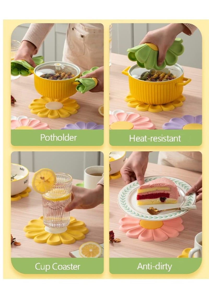 Cute Flower Silicone Trivet Mats, Heat Resistant, Non-Slip Hot Pads and Coasters for Dishes, Mugs and Table Protection, BPA Free, 4PCS Gift Set - Image 4