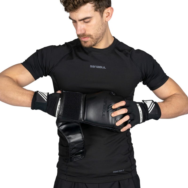 Sanabul Gel Boxing Hand Wraps for Men & Women Muay Thai MMA Kickboxing Quick Wraps Boxing Inner Gloves Wrist Knuckle Protection, Black/White, L/XL - Image 3