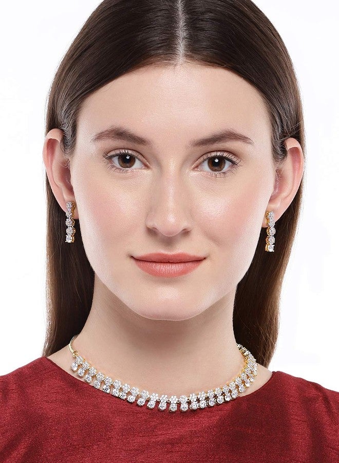 ACCESSHER Rose Gold & Silver American Diamond Necklace for Women | White Stone Design | Elegant Jewellery for Daily & Occasion Wear (White1) - Image 5