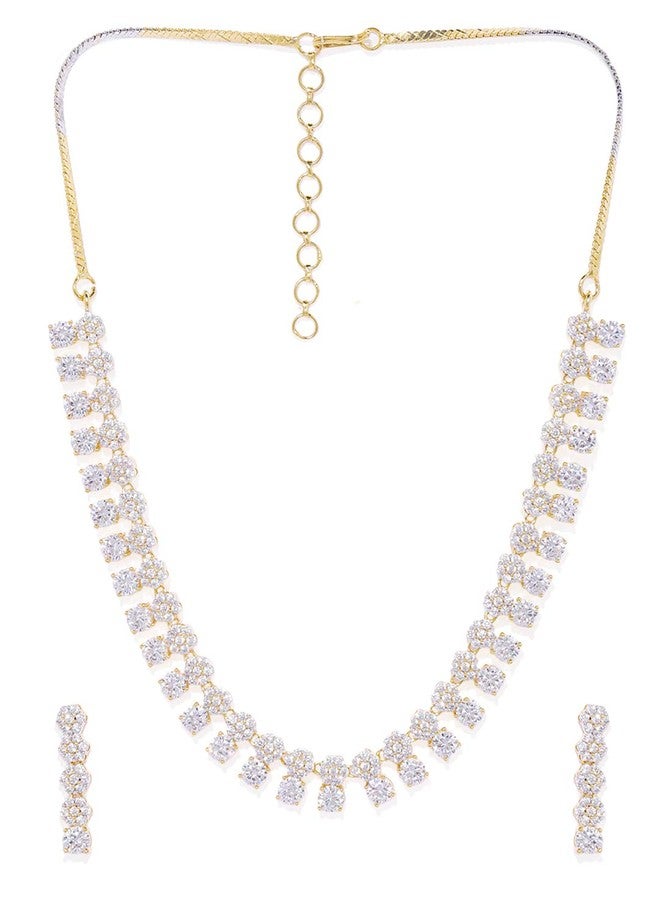 ACCESSHER Rose Gold & Silver American Diamond Necklace for Women | White Stone Design | Elegant Jewellery for Daily & Occasion Wear (White1) - Image 1