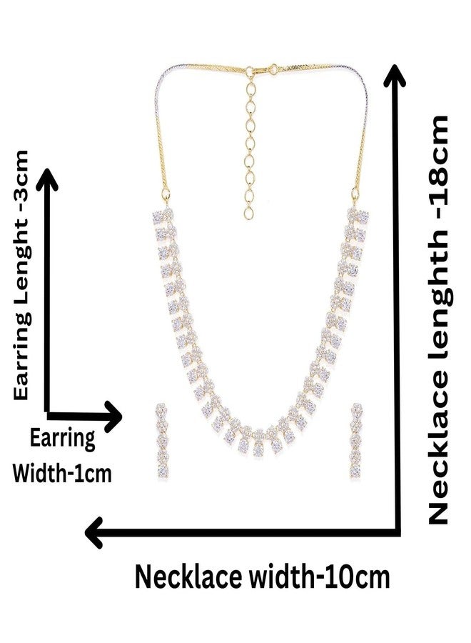 ACCESSHER Rose Gold & Silver American Diamond Necklace for Women | White Stone Design | Elegant Jewellery for Daily & Occasion Wear (White1) - Image 4