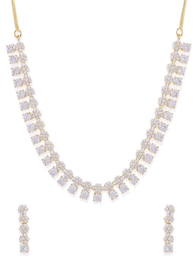 ACCESSHER Rose Gold & Silver American Diamond Necklace for Women | White Stone Design | Elegant Jewellery for Daily & Occasion Wear (White1) - Image 2