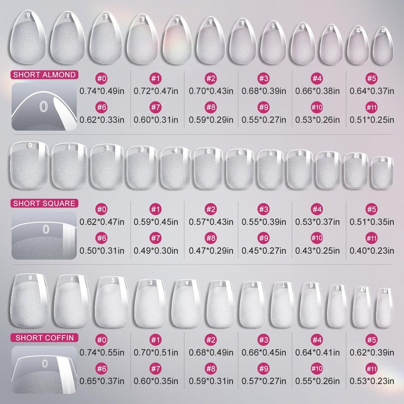 krofaue 3 Styles Short Nail Tips Kit - 720PCS Half Matte Coffin, Almond, Square Fake Nails Full Cover Press on Extension for Soft Gel Tips Set Art DIY Home - Image 3