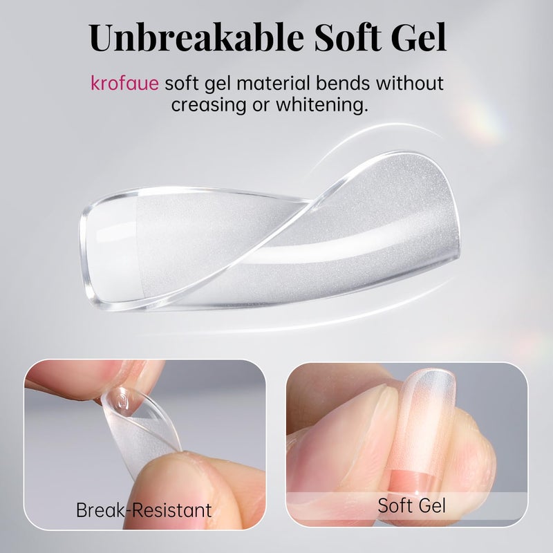 krofaue 3 Styles Short Nail Tips Kit - 720PCS Half Matte Coffin, Almond, Square Fake Nails Full Cover Press on Extension for Soft Gel Tips Set Art DIY Home - Image 4