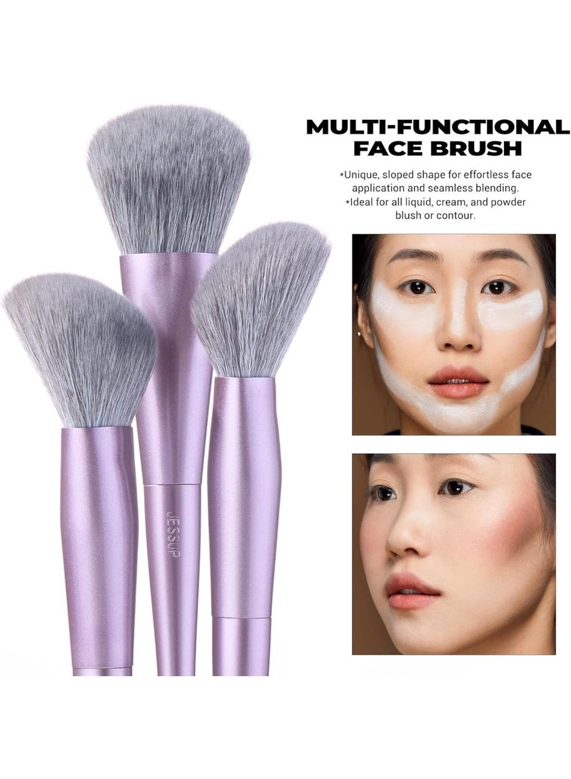 Jessup Face Makeup Brush Set 3 pcs, Ultra-Soft Dense Makeup Brushes for Foundation Contour Powder and Blush, Premium Synthetic Fiber, Luxury Purple T513 - Image 4