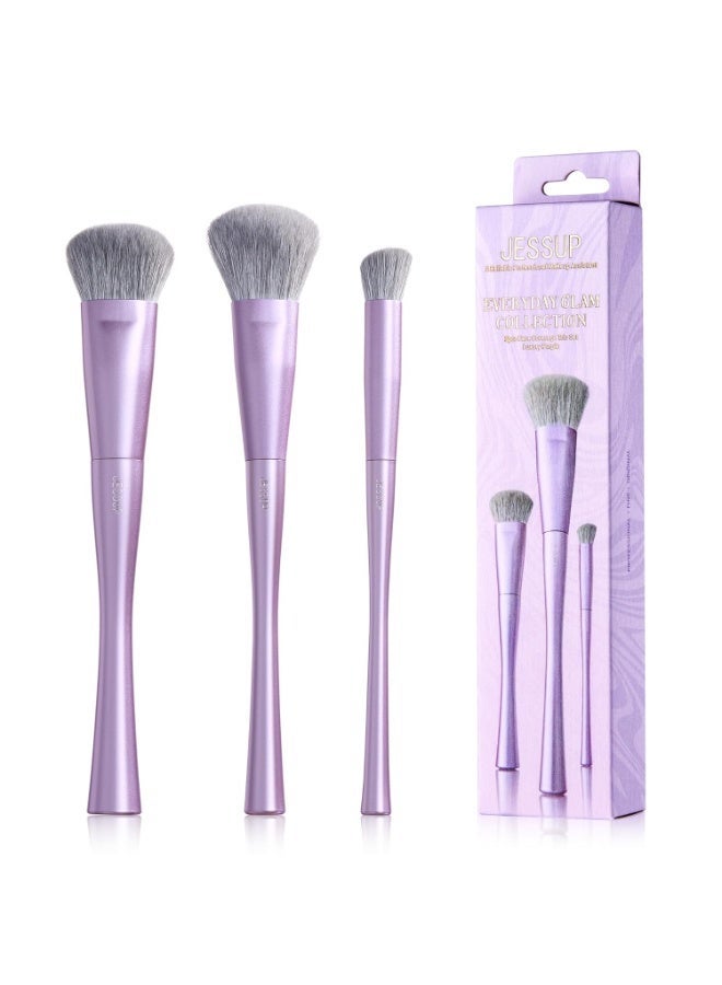 Jessup Face Makeup Brush Set 3 pcs, Ultra-Soft Dense Makeup Brushes for Foundation Contour Powder and Blush, Premium Synthetic Fiber, Luxury Purple T513 - Image 1