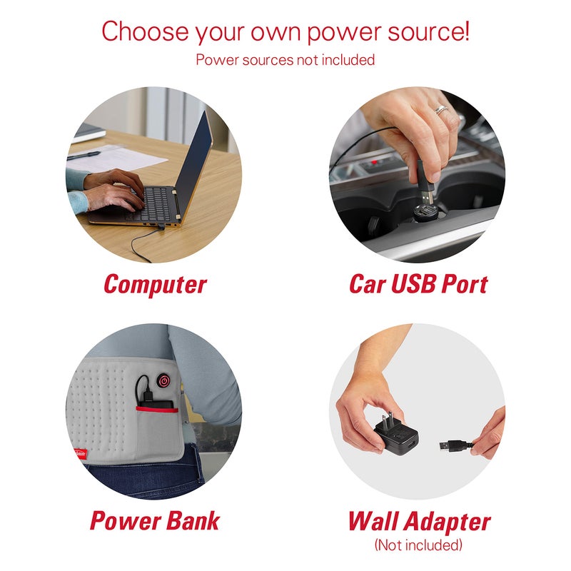 Sunbeam USB Heating Pad for Back, Shoulder, Arm, and Leg Pain Relief with Power Bank Pocket and Auto Shut Off, 12.5 x 7.5, Grey - Image 3