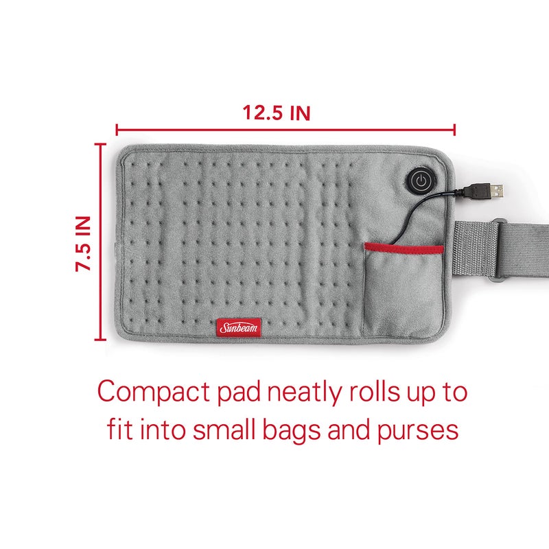 Sunbeam USB Heating Pad for Back, Shoulder, Arm, and Leg Pain Relief with Power Bank Pocket and Auto Shut Off, 12.5 x 7.5, Grey - Image 5