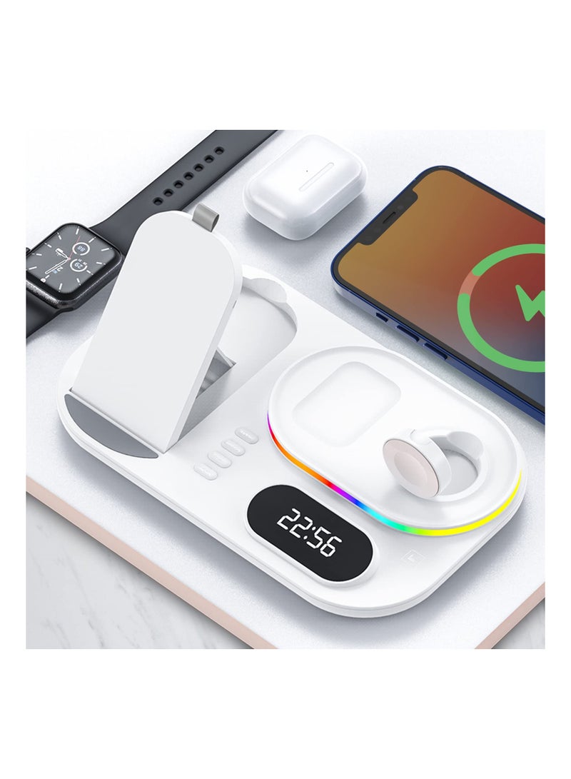 Excefore Wireless Charger 4 in 1 Wireless Charging Station with Digital Clock and Night Light 15W Fast Charger Compatible with iPhone 13 12 Pro XR X 8 Plus for AirPods Pro iWatch for Samsung Galaxy S21/S20 - Image 1