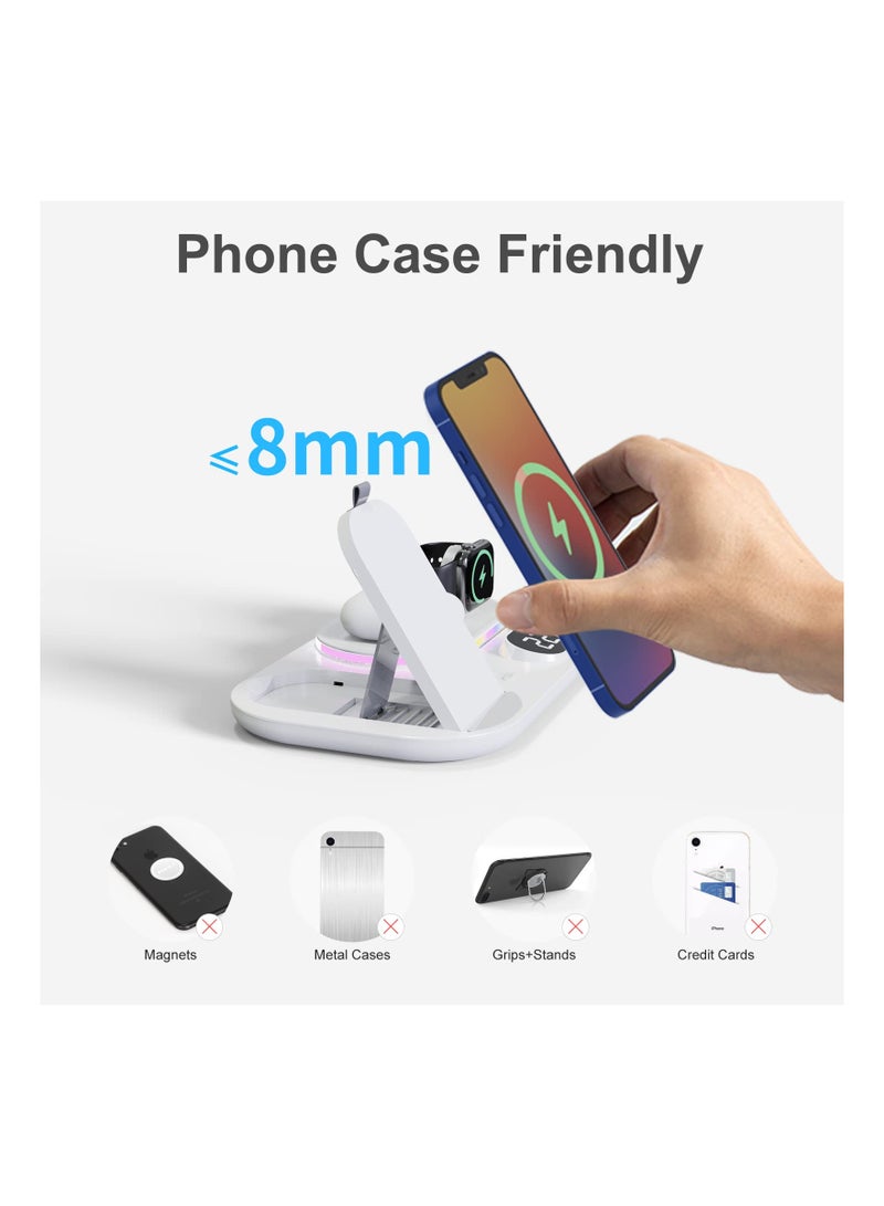 Excefore Wireless Charger 4 in 1 Wireless Charging Station with Digital Clock and Night Light 15W Fast Charger Compatible with iPhone 13 12 Pro XR X 8 Plus for AirPods Pro iWatch for Samsung Galaxy S21/S20 - Image 2