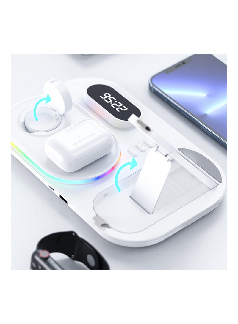 Excefore Wireless Charger 4 in 1 Wireless Charging Station with Digital Clock and Night Light 15W Fast Charger Compatible with iPhone 13 12 Pro XR X 8 Plus for AirPods Pro iWatch for Samsung Galaxy S21/S20 - Image 3