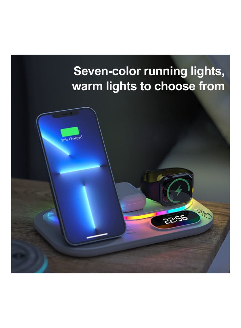 Excefore Wireless Charger 4 in 1 Wireless Charging Station with Digital Clock and Night Light 15W Fast Charger Compatible with iPhone 13 12 Pro XR X 8 Plus for AirPods Pro iWatch for Samsung Galaxy S21/S20 - Image 4